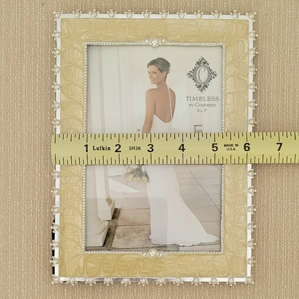 5x7 Pearl Embellished Picture Frame Cream Silver Wedding Cottage Chic Decor